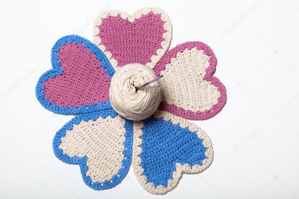 Crochet Knitted Hearts Flower