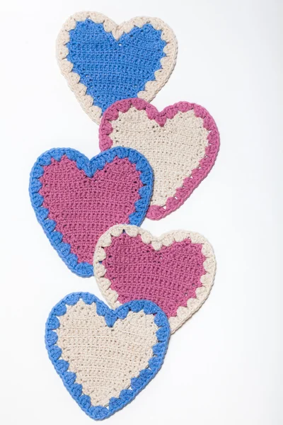 Crochet Knitted Hearts — Stock Photo, Image