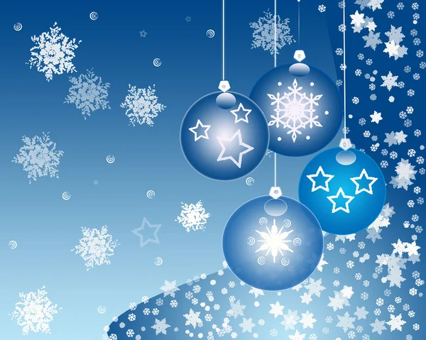 Hanging decorated blue Christmas glass balls against blue background — Stock Photo, Image