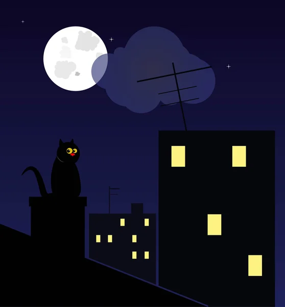 Chat noir sur le toit — Image vectorielle