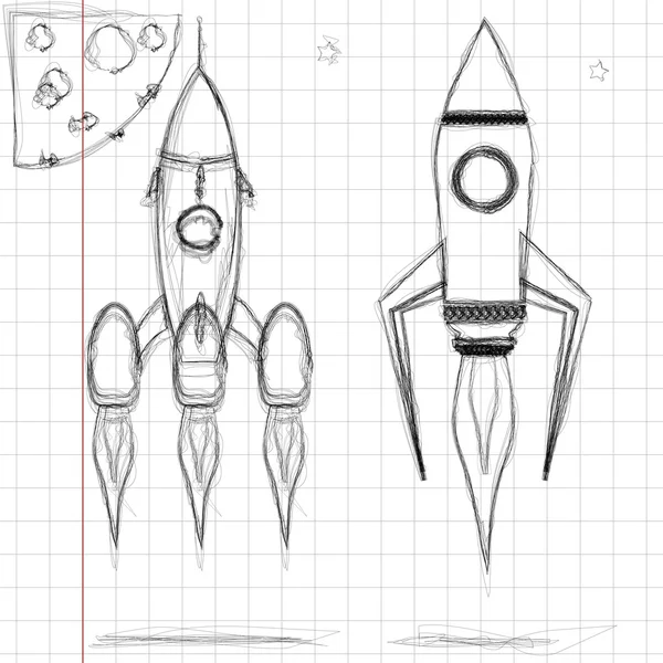 Raumschiffe auf Papier zeichnen — Stockvektor