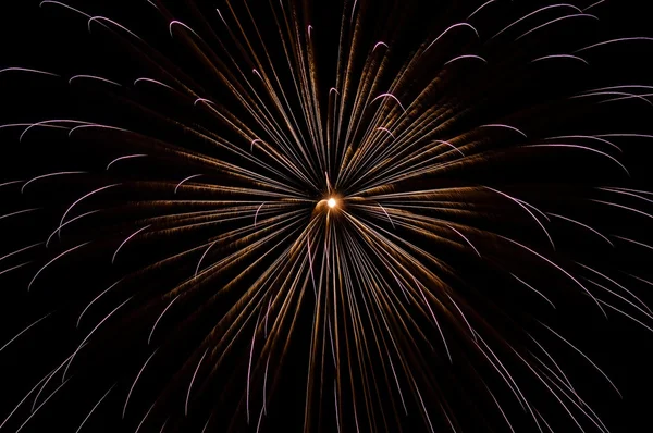 Kleurrijk vuurwerk aan de nachtelijke hemel — Stockfoto