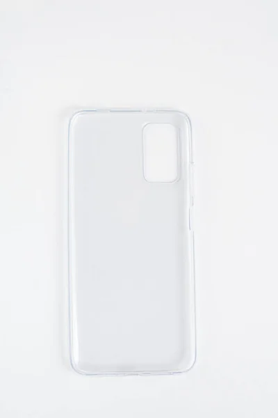 Nouvelle Couverture Téléphone Portable Transparente Sur Fond Blanc Isolé — Photo