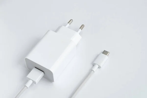 Beyaz izole arkaplan üzerinde şarj ve USB kablo tipi C