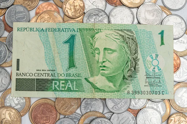 Гроші Бразильські Монети Дійсна Цедула — стокове фото