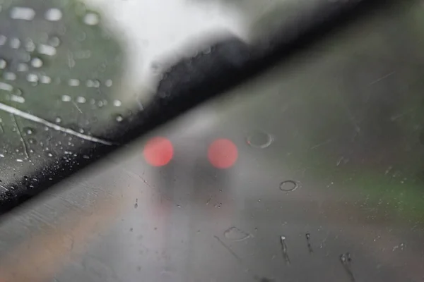 Giorno Piovoso Dietro Finestrino Dell Auto — Foto Stock