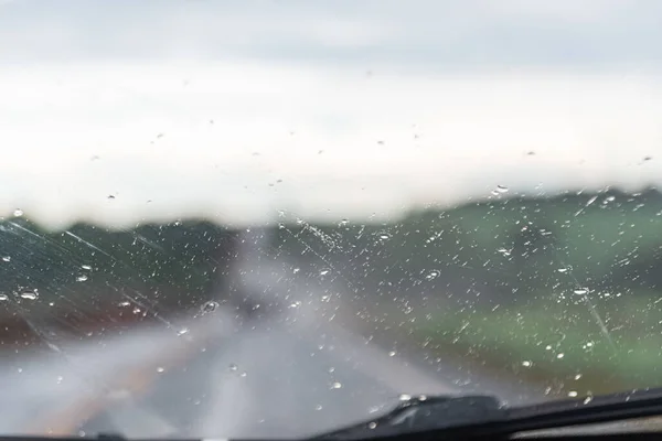 Giorno Piovoso Dietro Finestrino Dell Auto — Foto Stock