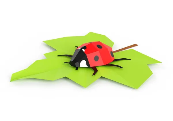 Ladybug Pada Daun Rendah Poly Serangga Render — Stok Foto