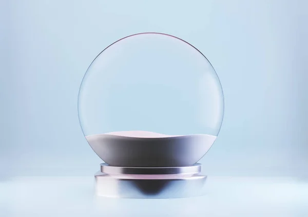 A souvenir Empty Transparent Snow Globe with snow cover, 3d render