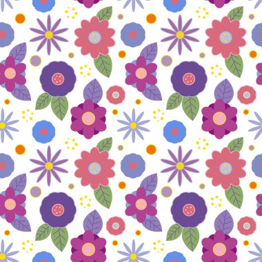 Yaratıcı dekoratif çiçeklerle kusursuz desen. Kumaş ve tekstil için harika. Beyaz arkaplan