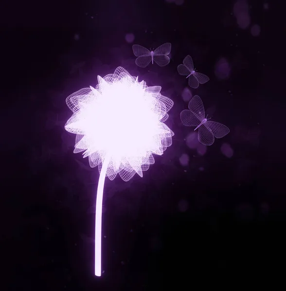Стилізована Незвичайна Світяча Фіолетова Квітка Бутермухами Магічна Космічна Квітка Чорному — стокове фото