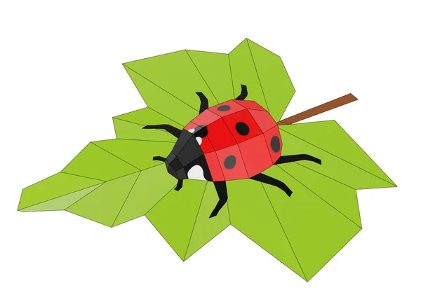 Ladybug Pada Daun Rendah Poly Serangga Diberikan — Stok Foto