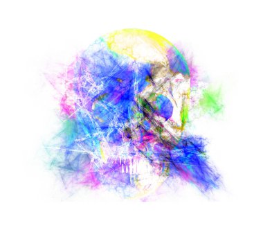 Kafatası boya sıçramış, 3 boyutlu.