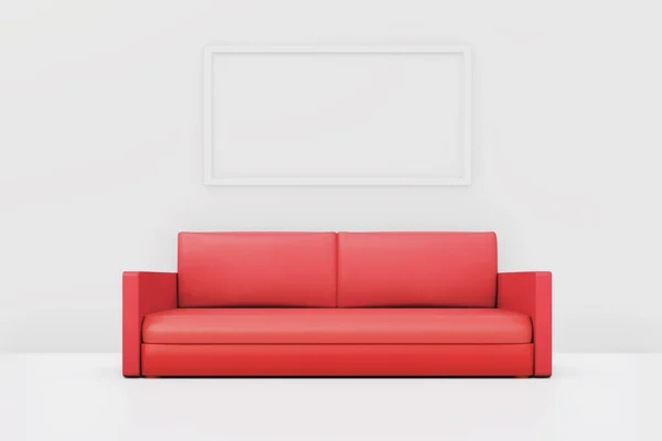 White Minimalist Living Room Red Sofa Rendering — Stockfoto