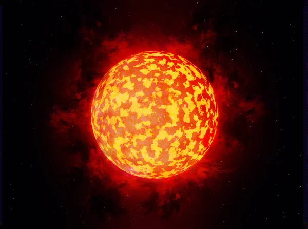 Bintang Katai Merah Dalam Kosmos Ruang Penerbangan Bintang Merah Rendering — Stok Foto