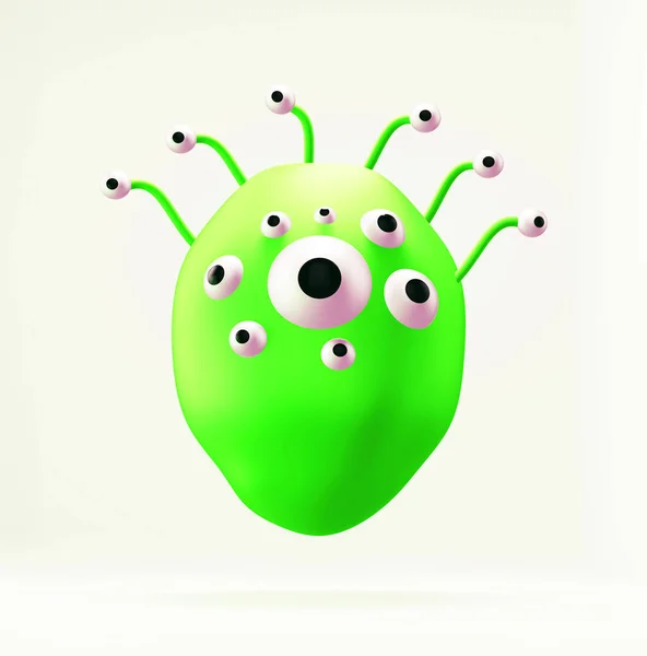 Minimalistisch Groen Monster Met Vele Ogen Illustratie — Stockfoto