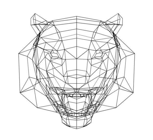 Wireframe Low Poly Tiger Head Full Face Sketch Tiger Rendering — Stockfoto
