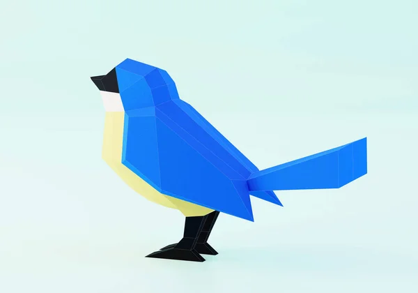 Wireframe Low Poly Bird Tit Titmouse Rendering — стоковое фото