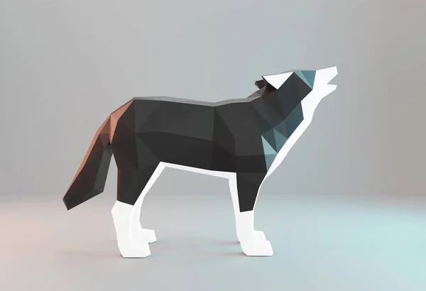 Low Poly Howling Wolf Polygonal Animal Rendered — стоковое фото