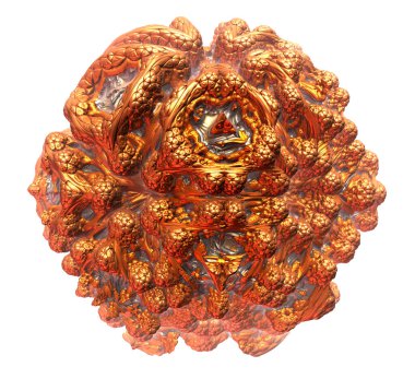 Bronz fraktal küre, bilim kurgu arka planı, 3 boyutlu.