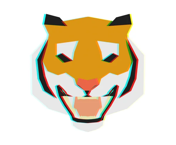 Abstract Low Poly Tiger Head Full Face Glitch Effect Rendering — Stockfoto