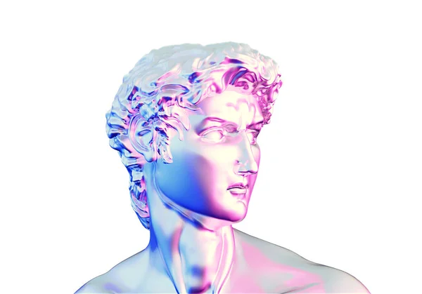 デビッド彫刻の紫色の光沢のある金属の頭 3Dレンダリング — ストック写真