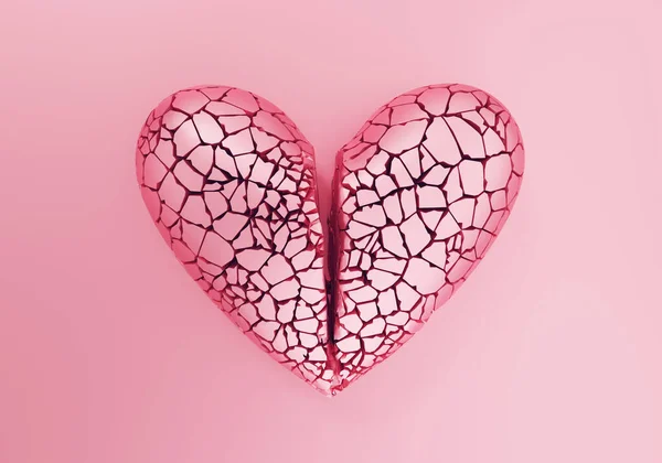 Corazón Roto Agrietado Forma Clásica Sobre Fondo Rosa Dejar Amar — Foto de Stock