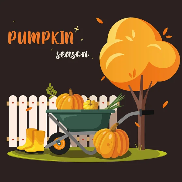 Pumpkin Season Modern Card Pumpkins Harvest Autumn Herbs — Image vectorielle