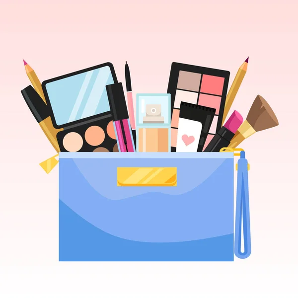 Vektor Illustration Kosmetisk Väska Med Makeup Produkter — Stock vektor