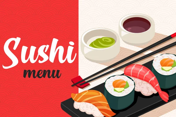 Πρότυπο Μενού Ιαπωνικών Εστιατορίων Εικονογράφηση Για Μενού Σούσι — Διανυσματικό Αρχείο