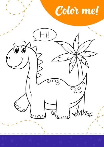 Coloriage Pour Les Enfants Avec Dessin Animé Drôle Dinosaure Une — Image vectorielle