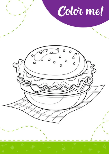 Coloriage Pour Les Enfants Avec Hamburger Délicieux Une Feuille Calcul — Image vectorielle