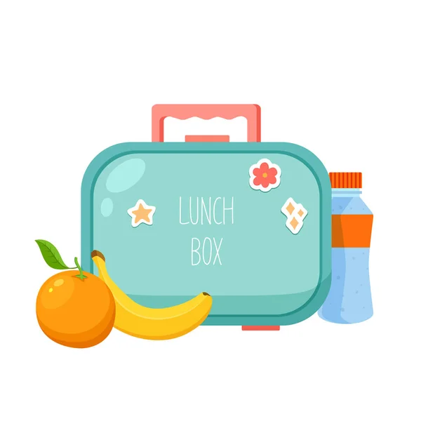 School Lunchbox Snack Bottle Water Banana Orange Eating Healthy Food — Stock Vector