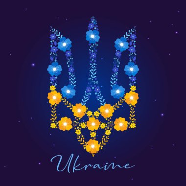 Sarı ve mavi çiçeklerden oluşan Ukrayna arması. Ulusal amblem, vatansever konsept sanat