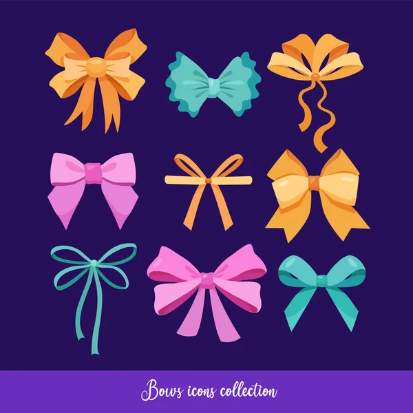 Colorful Bows Collection Your Design Isolated Dark Blue Background — 스톡 벡터