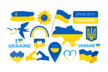 Vector set of Ukrainian national symbols isolated on white background. Vector illustration