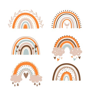 Scandinavian boho rainbows set for nursery decoration, baby shower, party, poster, invitation, postcard, clothes, etc.