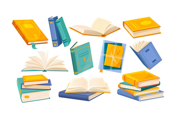 Set of colorful book icons isolated on white background. Concept of knowledge and education