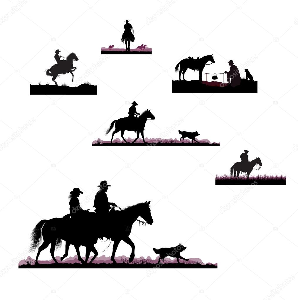 Silhouettes of cowboys