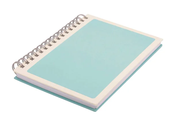 Lichtblauwe Spiraal Notebook Met Wit Frame Cover Pagina Geïsoleerd Witte — Stockfoto