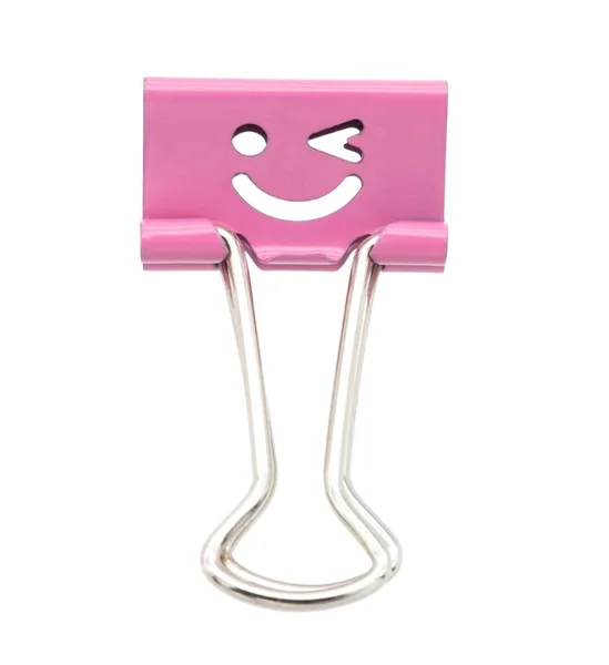 Smile Pink Binder Clip Isolated White Background — ストック写真