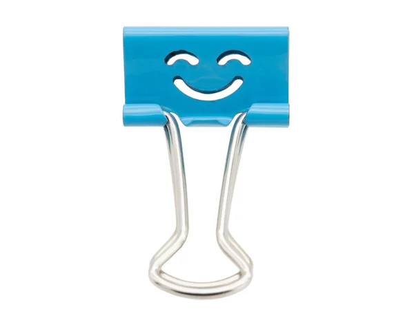 Smile Blue Binder Clip Isolated White Background — ストック写真