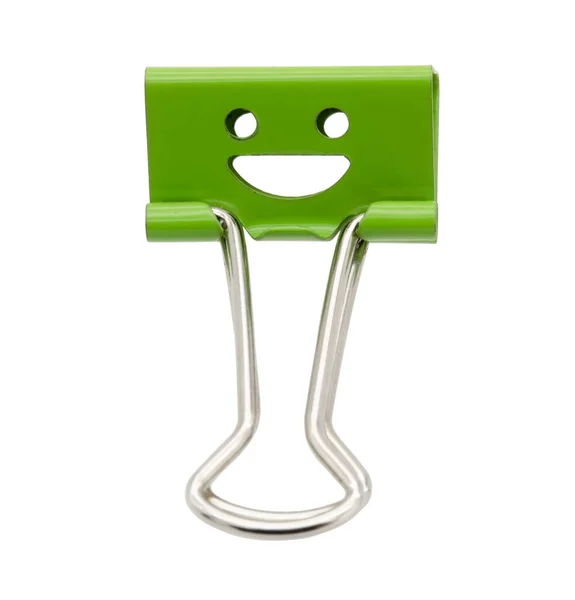 Smile Green Binder Clip Isolated White Background — ストック写真
