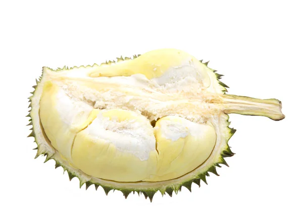 Hälften Durian Frukt Isolerad Vit Bakgrund — Stockfoto