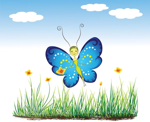 karikatür Kelebek kız gökyüzünde.