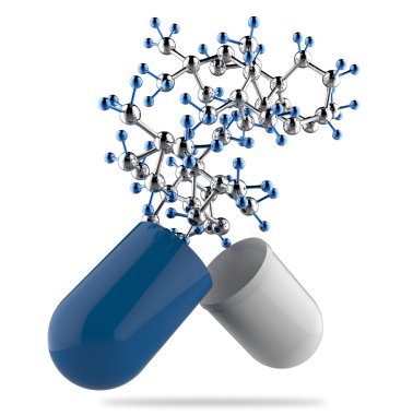 kapsül pill ve molekül elinde stetoskop