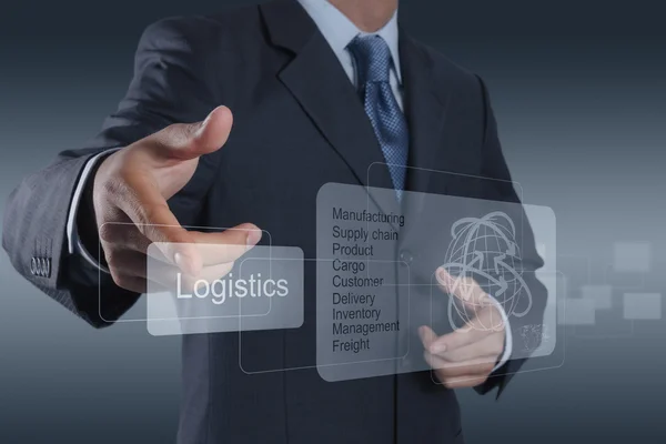 Businessman shows logistics diagram as concept — Zdjęcie stockowe