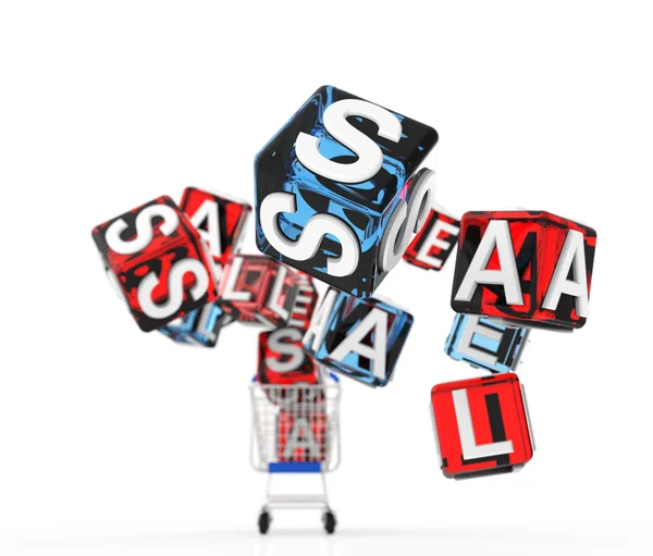 3D shopping cart försäljning — Stockfoto