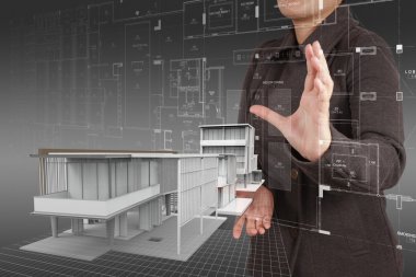 iş kadını ev modeli konsept olarak gösterir.