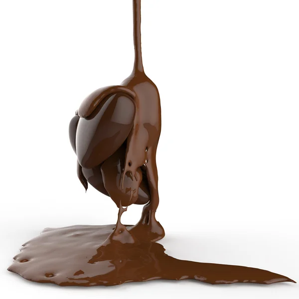 Närbild choklad sirap läcker över hjärtsymbolen form — Stockfoto